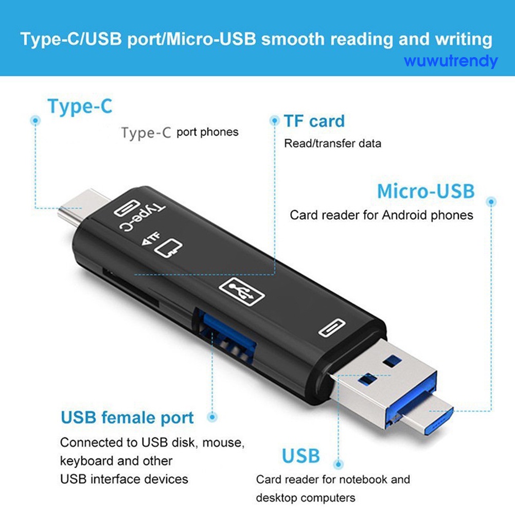 Đầu Đọc Thẻ Nhớ 5 Trong 1 Usb 3.0 Type-C Micro Otg Tf | BigBuy360 - bigbuy360.vn