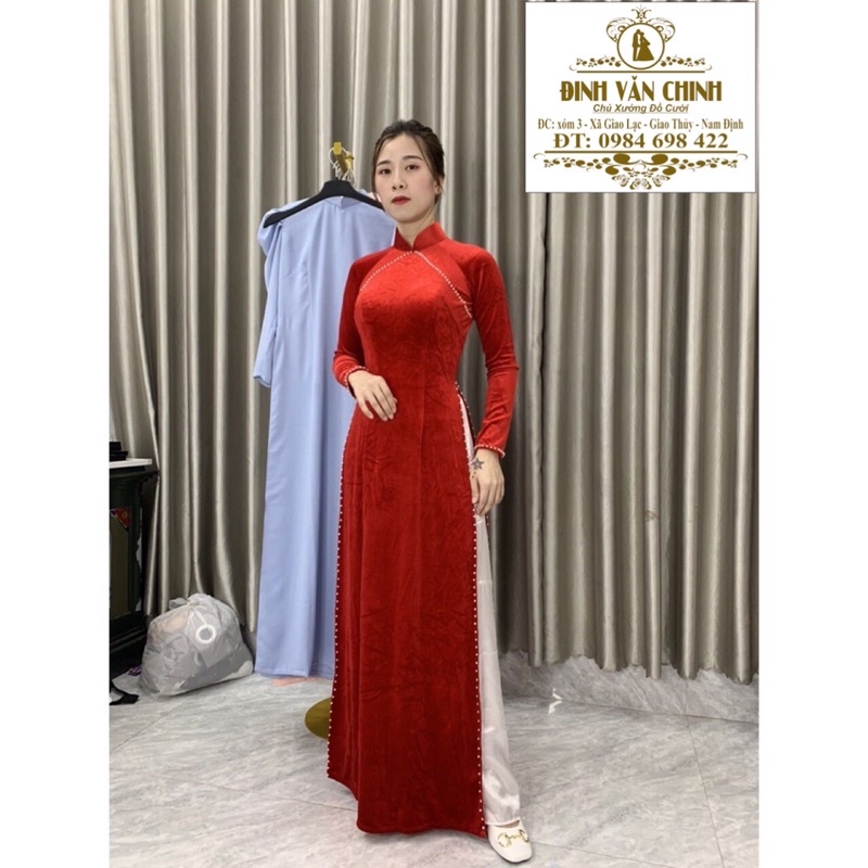 Áo dài nhung cao cấp_tông đỏ chủ đạo