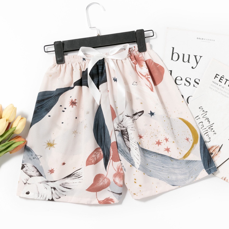 Quần Short Ngủ Ống Rộng Bằng Lụa Cotton In Họa Tiết Hoạt Hình Thời Trang Cho Nữ
