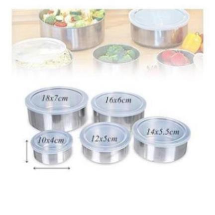 Bộ 5 hộp inox kèm nắp nhựa đựng thức ăn tủ lạnh  tiện dụng