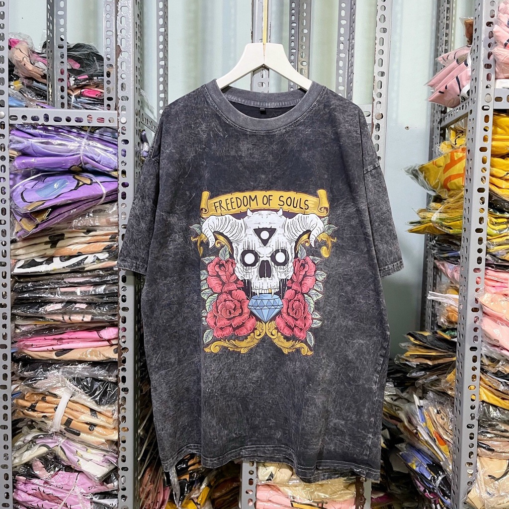 WASH TEE HÌNH ĐẦU LÂU CỰC CHẤT - ÁO THUN WASH MÀU XÁM METALLICA