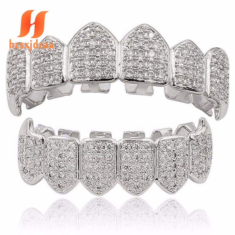 Top & Bottom Grillz Mouth Teeth Grills High Quality, Silver H8VN