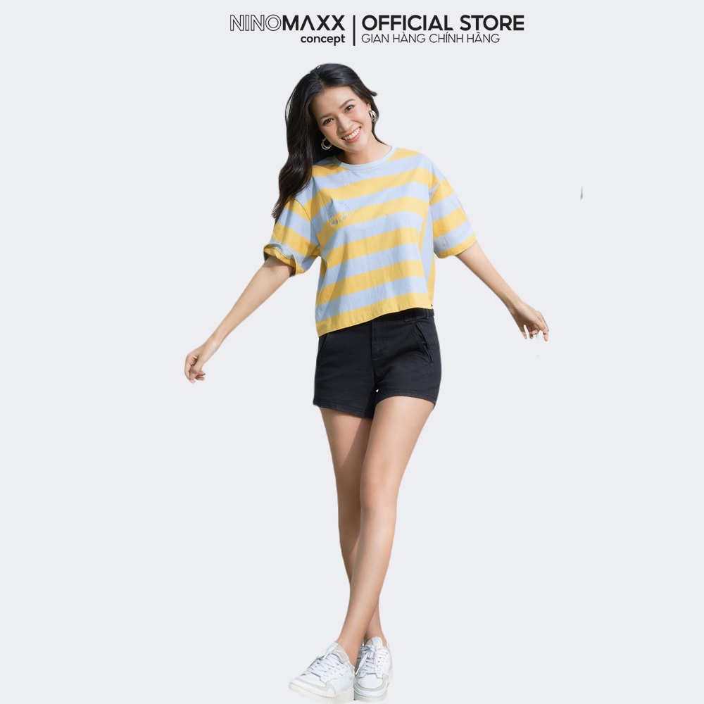 NINOMAXX Áo thun sọc Nữ tay ngắn chất cotton 2011060