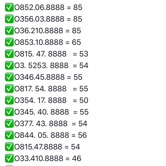 List sim tứ quý 8888