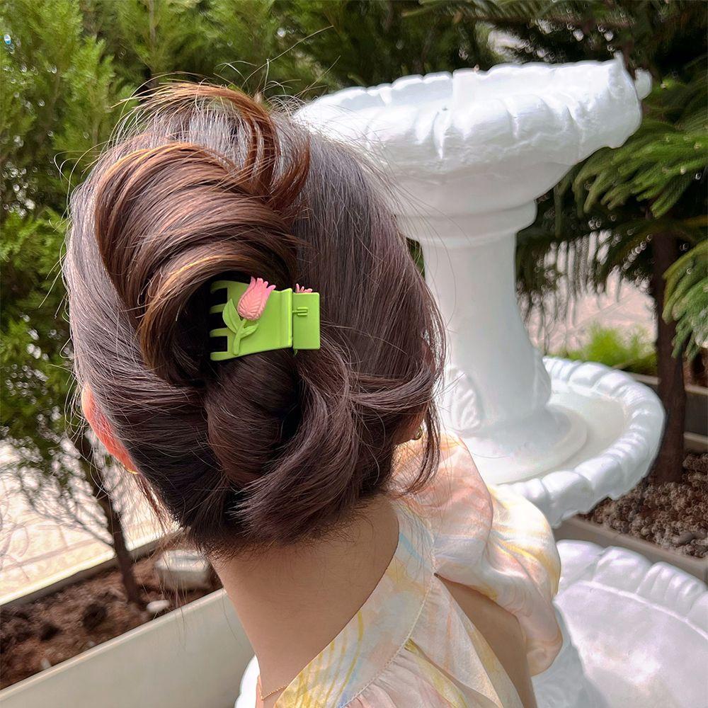 Kẹp Tóc Càng Cua Cá Mập Nhỏ Hình Hoa Tulip Lấp Lánh Thanh Lịch Cổ Điển Cho Nữ