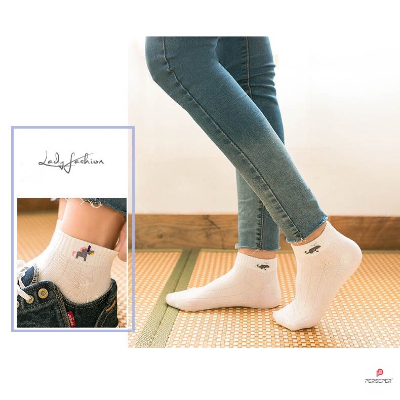 Tất cổ ngắn nữ họa tiết hình thú đáng yêu, vớ chất liệu vải co giãn bốn chiều - Cherry Shop