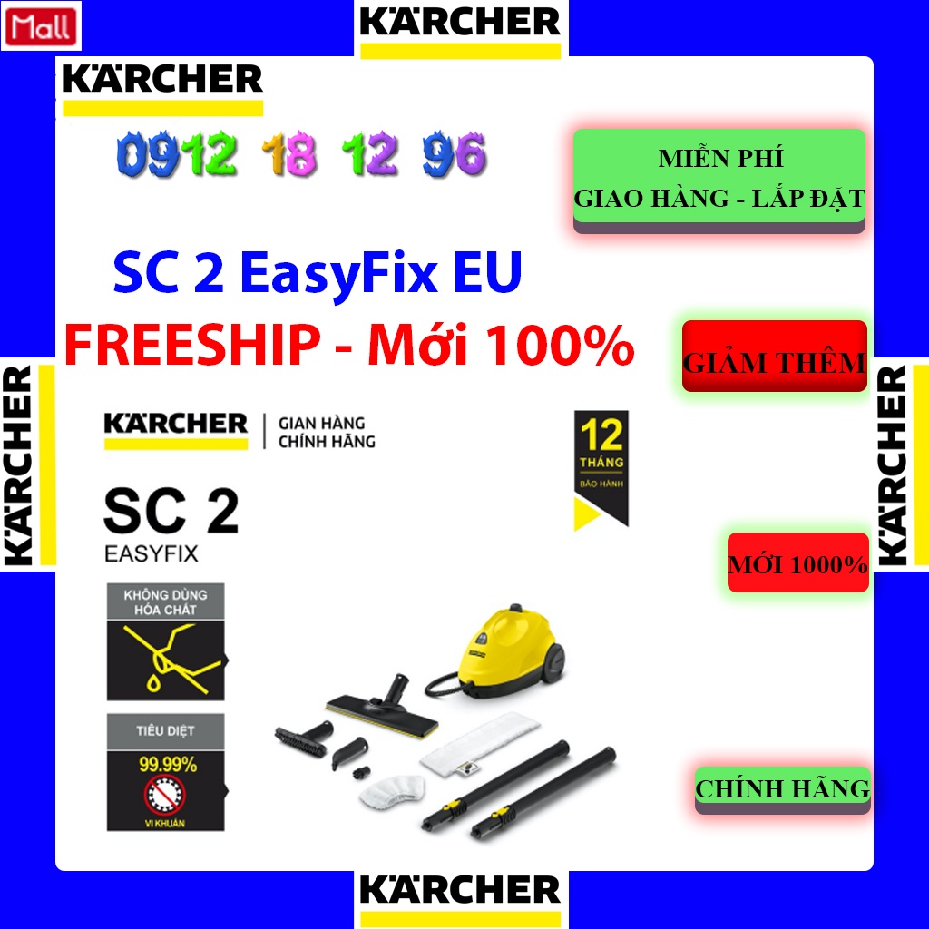 [Karcher SC2 EasyFix] Máy làm sạch bằng hơi nước Karcher SC 2 EasyFix EU, Bảo hành chính hãng 12 tháng.
