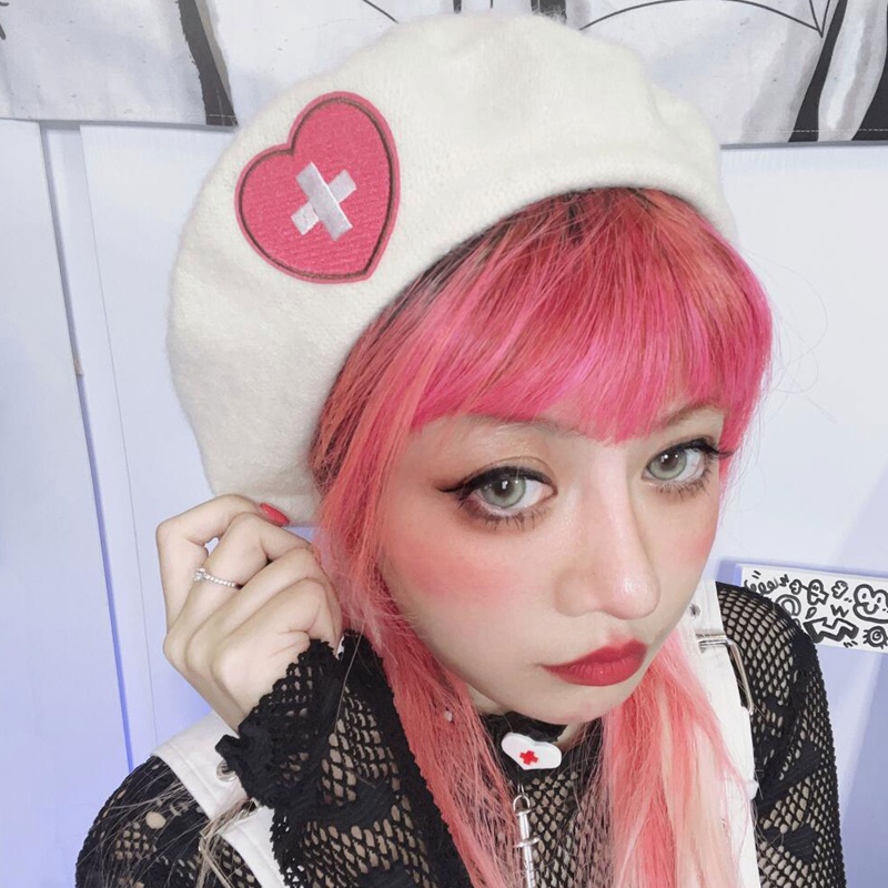 Mũ Beret Y2K Thêu Hình Trái Tim Cho Nữ