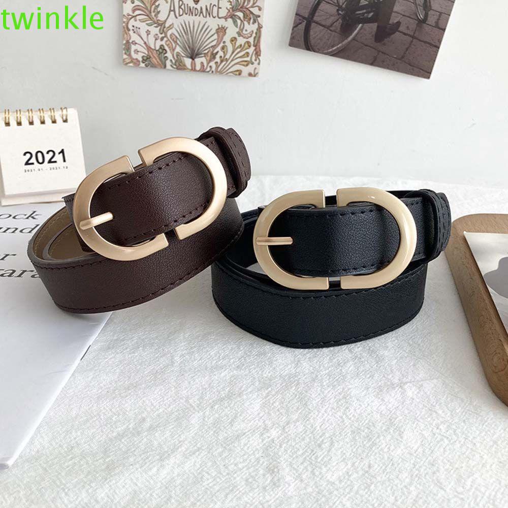 Thắt lưng da PU khóa hợp kim hình tròn có thể điều chỉnh phong cách Hàn Quốc cổ điển dành cho nữ