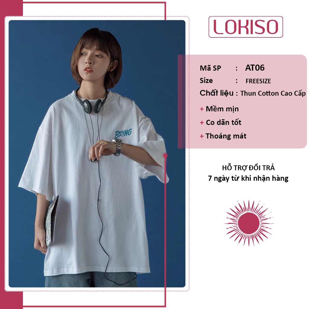 Áo thun unisex Bring tay lỡ cổ tròn nam nữ form rộng LOKISO AT06