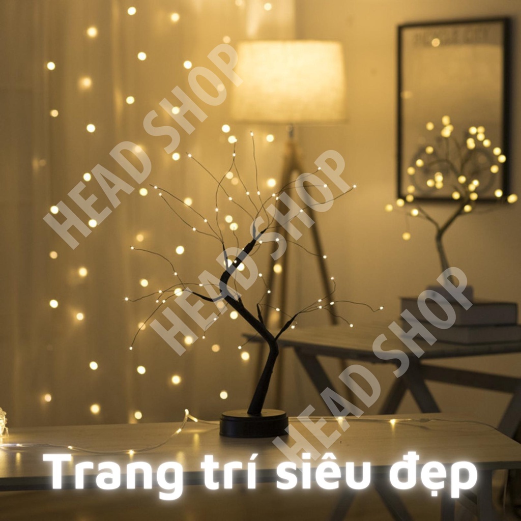 Đèn ngủ để bàn led trang trí phòng ngủ hình cây Decor 108 bóng dùng pin hoặc cắm dây USB 2 in 1 HEADSHOP