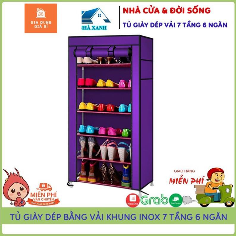 Tủ Để Giày Dép Thông Minh 7 Tầng 6 Ngăn, Tủ Vải Giày Dép Khung Inox Chắc Chắn Tặng Kèm Túi Đựng Giày