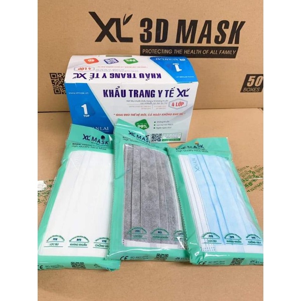 Hộp 50 chiếc Khẩu Trang y tế 4 lớp kháng khuẩn quai đeo bằng vải thế hệ mới không đau tai