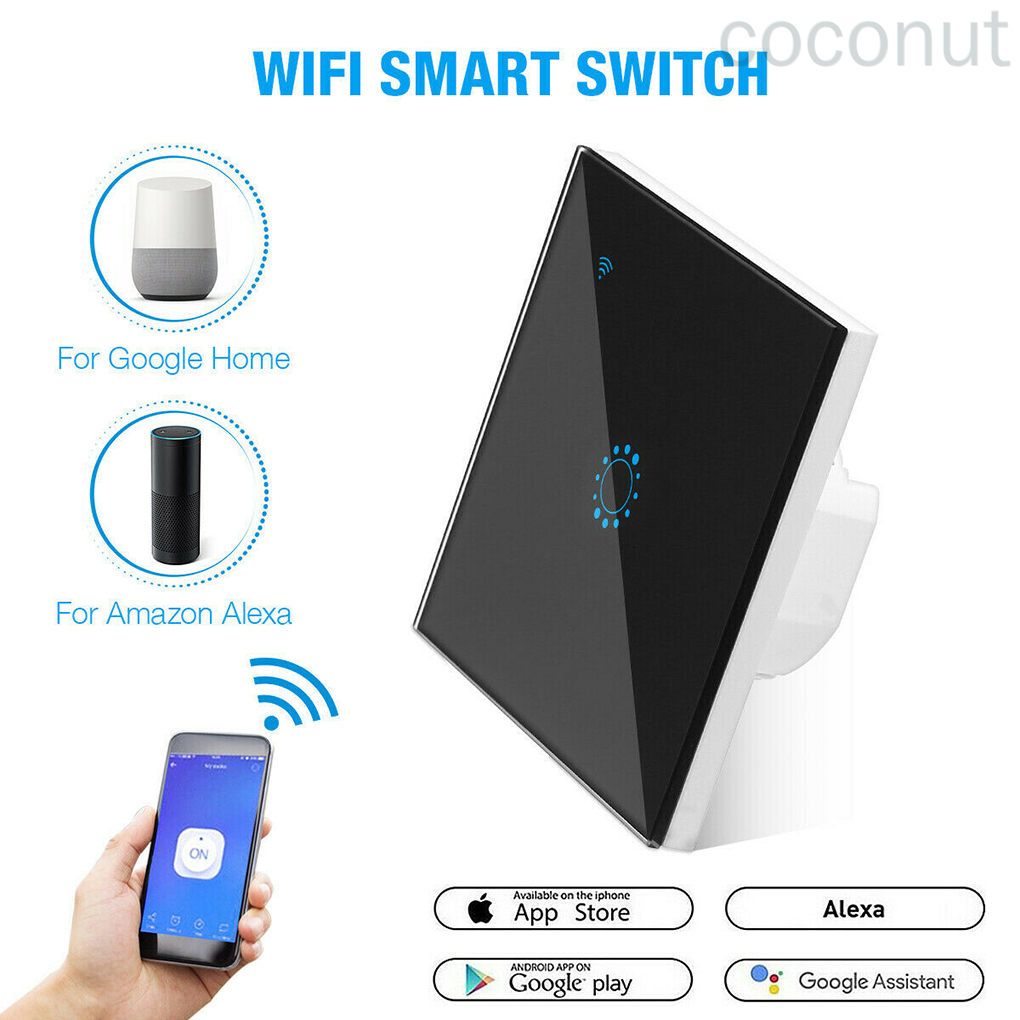 Touch Switch WiFi Remote Control Light Switch Home Appliance Tempered Glass Control Panel, Black, 1-gang kitchentool