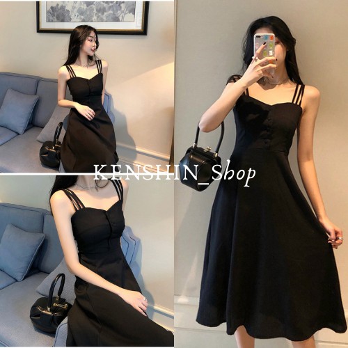 Váy Nữ, Đầm Nữ Màu Đen Hai Dây Trẻ Trung KENSHIN_Shop