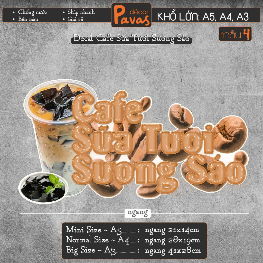 Decal Cà Phê Muối chống nước trang trí dán quán trà sữa, cà phê, quán ăn, dán tường, tủ kính. TTQ32