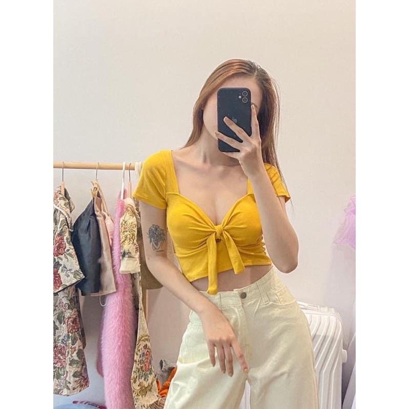 🌱ÁO CROPTOP THẮT NƠ NGỰC TAY NGẮN, CÓ MÚT VẢI BORIP CAO CẤP 🌱
