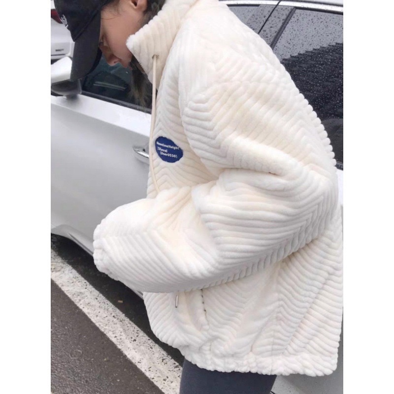 Áo khoác lông thỏ thiết kế nổi vân CÓ LOGO áo siêm mềm mịn siêu ấm có dây mới nhất | BigBuy360 - bigbuy360.vn