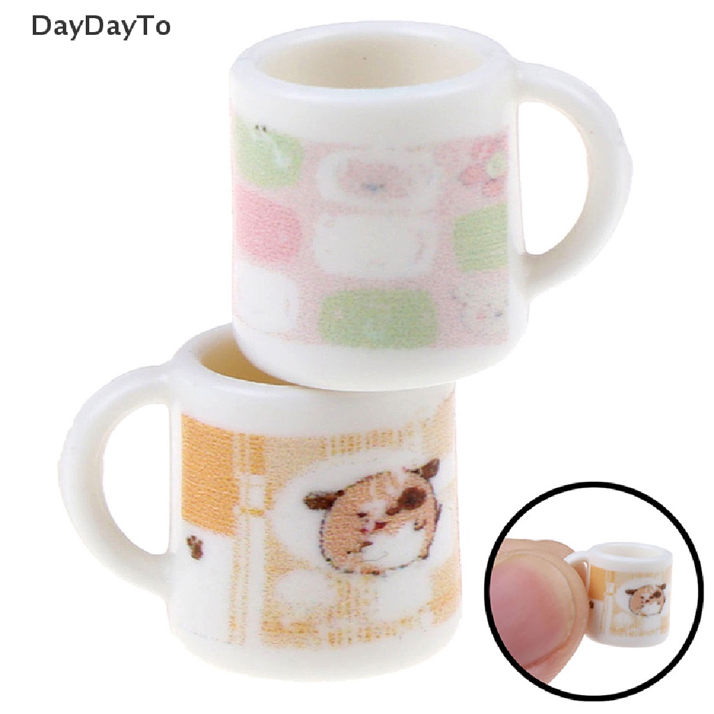 Set 2 Cốc Uống Trà / Cà Phê Mini Tỉ Lệ 1 / 12 Dùng Trang Trí Nhà Búp Bê
