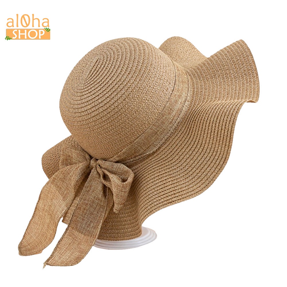 Mũ cói mềm thắt nơ - nón cói vành sóng trơn chống nắng, đi biển phong cách - al0ha Shop