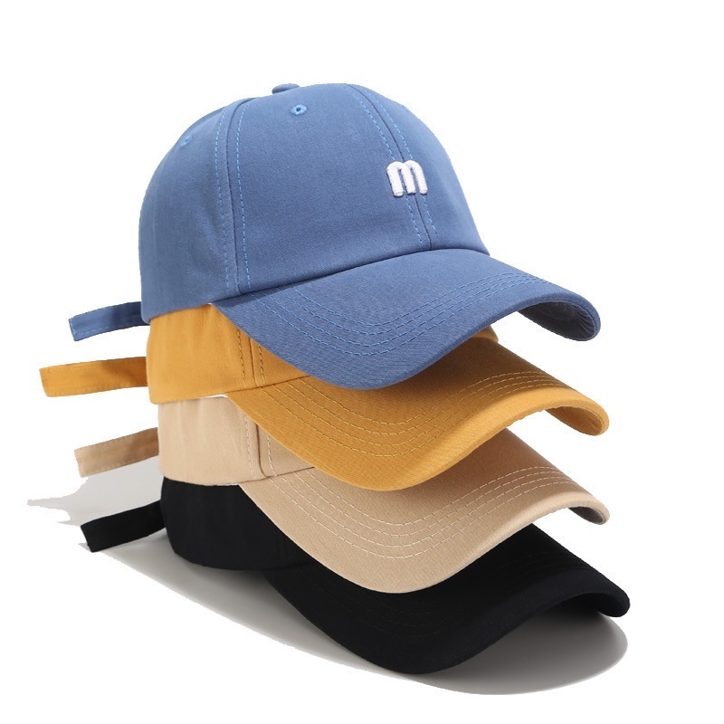 Mũ Bóng Chày Unisex Bằng Cotton Mềm Mại Thêu Chữ M Màu Trơn Đơn Giản Có Dây Đeo Điều Chỉnh Được Thời Trang Cho Nữ