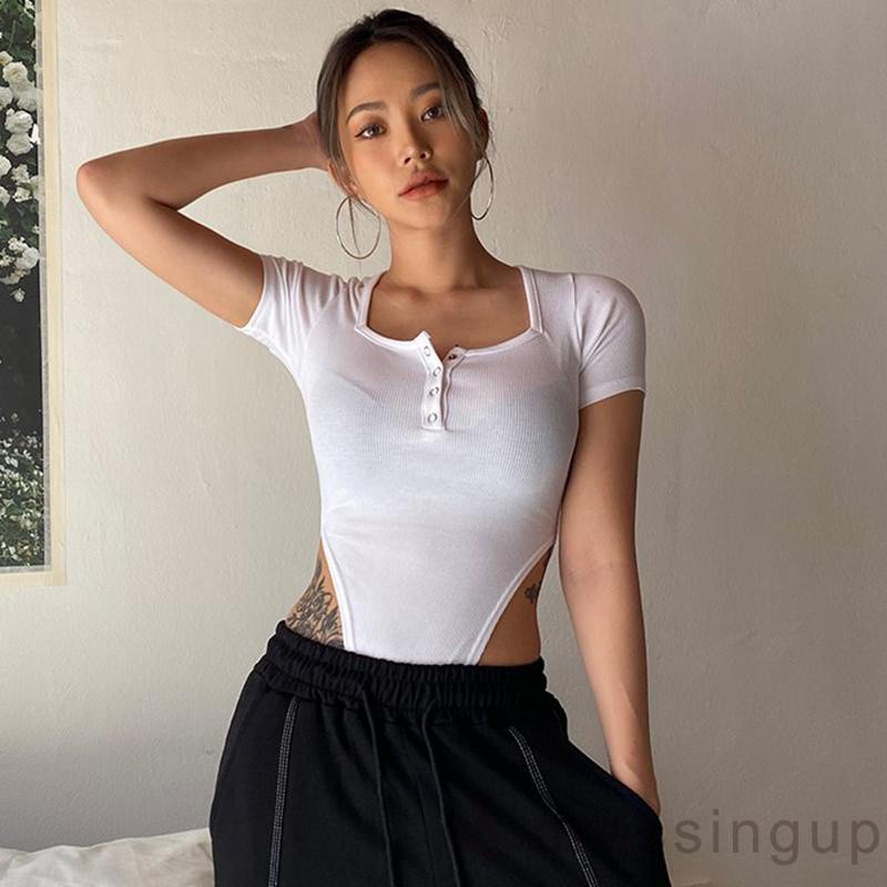 Đầm Dệt Kim Tay Ngắn Cổ Vuông Màu Trắng / Đen Thời Trang Mùa Hè Cho Nữ