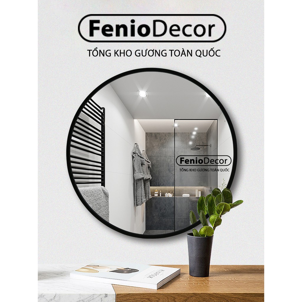 Gương treo tường viền kim loại màu đen - 50cm