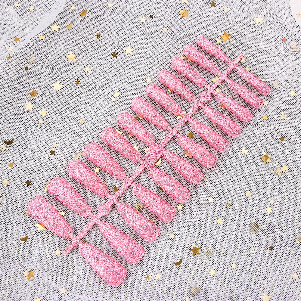 Hộp 24 Móng Tay Giả Dài Đính Kim Tuyến Thời Trang Cho Nữ