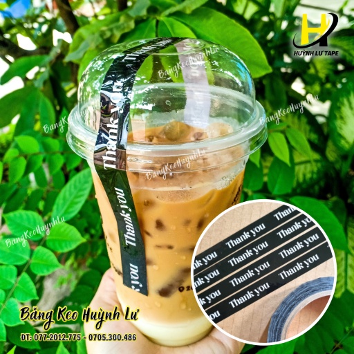 Băng dính chữ Thank You dán nắp ly, dán chai,dán hộp - CUỘN