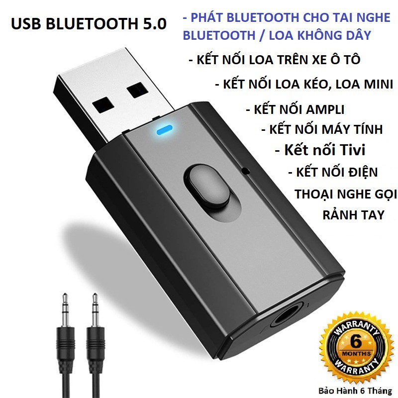 Thiết bị thu phát âm thanh Usb bluetooth 5.0 âm thanh đa chức năng jack cắm 3.5mm cho loa, ô tô tai nghe blue