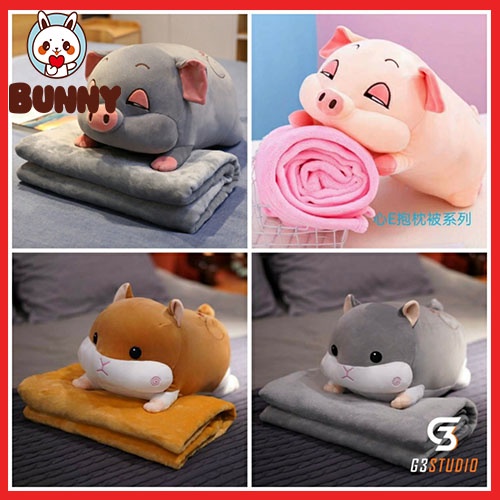 Bộ chăn gối văn phòng Heo Xinh, Chuột Xinh siêu đẹp. Gấu chất vải miniso siêu đẹp. - 𝐁𝐔𝐍𝐍𝐘