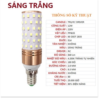 Bóng đèn LED bắp, trụ, tròn, búp 5w,7w, 9w, 12w sáng trắng hoặc vàng, Đui E14 hoặc E27
