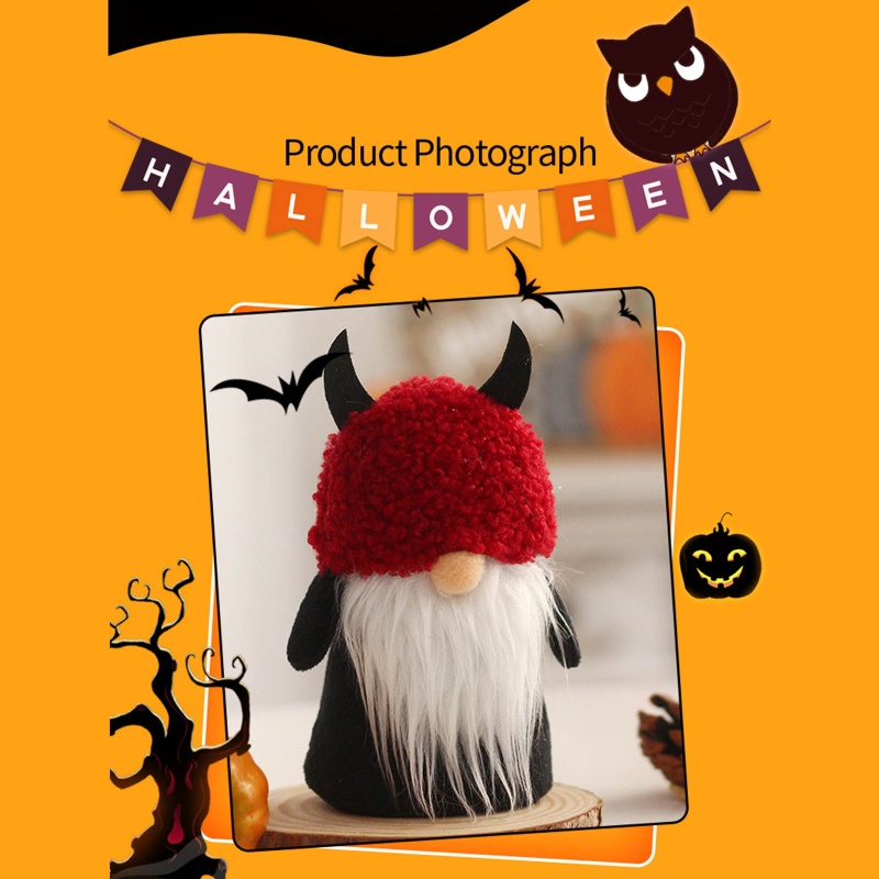 Phụ Kiện Khay Trang Trí Halloween Hình Chú Mèo Đen Đội Mũ Elf Dwarf