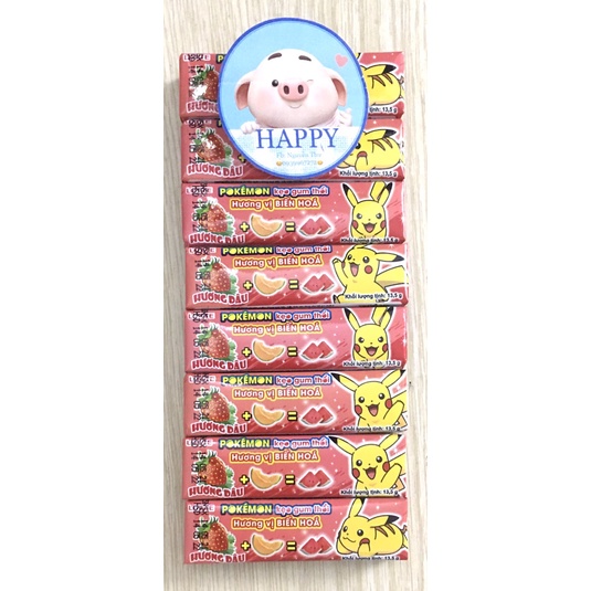 Kẹo gum thổi LOTTE POKÉMON hương vị biến hoá Dâu+Dưa lưới thanh 13,5g