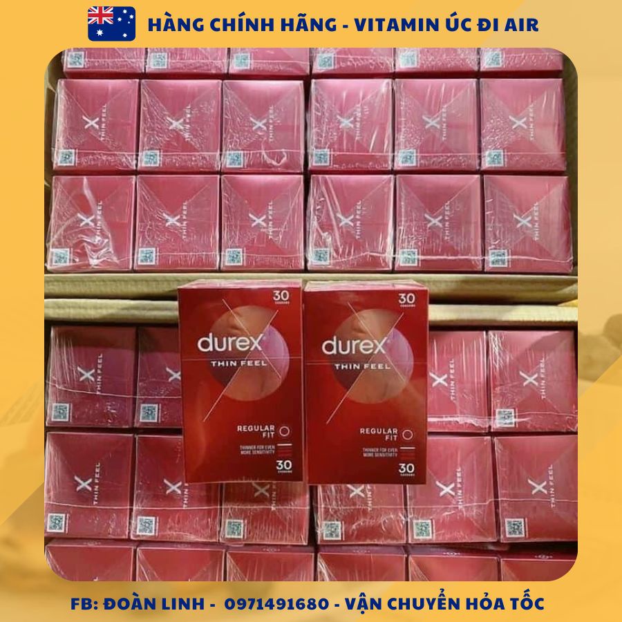 Bao cao su siêu mỏng Durex Fetherlite, Hộp 30 chiếc, Hàng Chuẩn Úc Đi Air, Bao cao su mỏng nhất của Durex