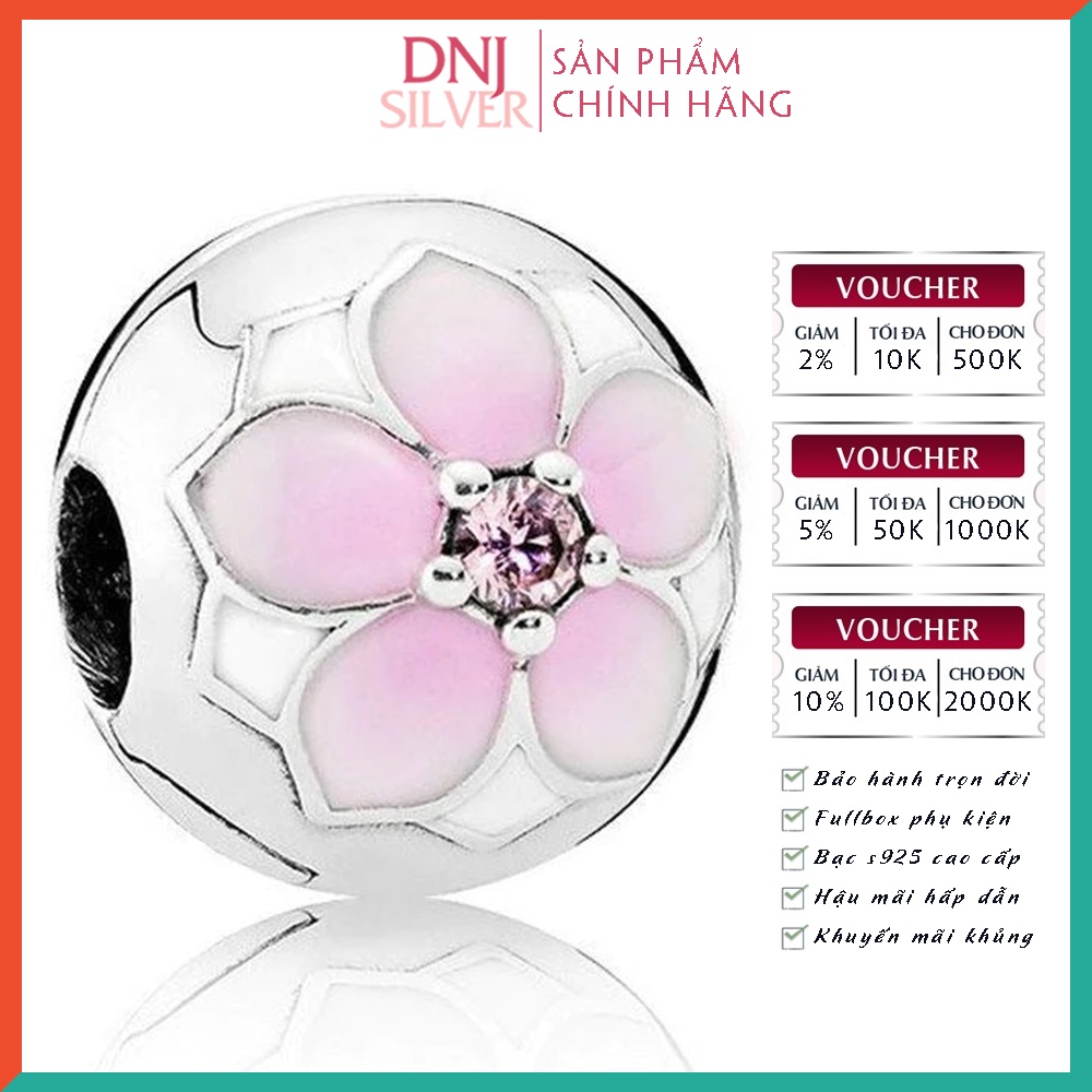 Charm bạc 925 cao cấp, hàng chuẩn bạc - Charm Round Pink Magnolia Flower thích hợp để mix vòng tay charm - DN323