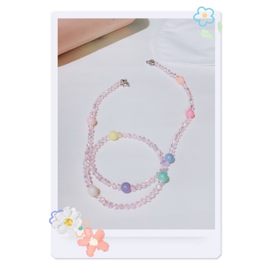 Handmade dây đeo khẩu trang hạt thủy tinh màu Hồng phong cách Hàn Quốc