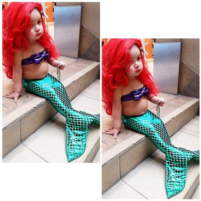 ღ♛ღBaby Girls Little Mermaid Tail Bikini Set Swimsuit Swimwear Bathing Summer Beach