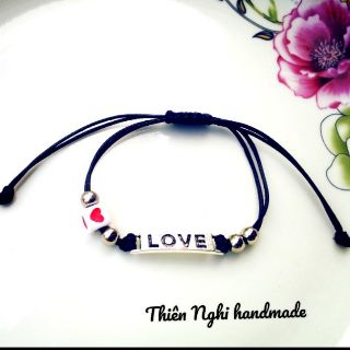 (1 cặp)Vòng tay cặp handmade mặt love phối tim