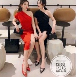 Đầm tiệc big size lệch vai xẻ đùi từ 60kg-90kg