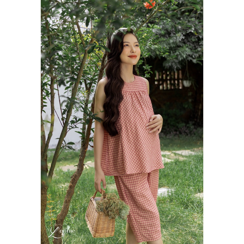 Bộ bầu mặc nhà Eri xát nách có khóa cho bé tuti, chất liệu đũi mềm nhẹ thoáng mát không nhăn by LAMME