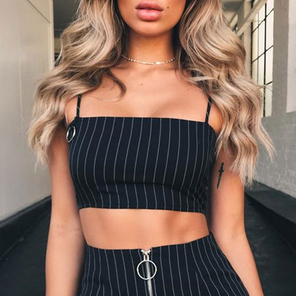 Áo Croptop Sát Nách Hoạ Tiết Kẻ Sọc Cho Phái Nữ