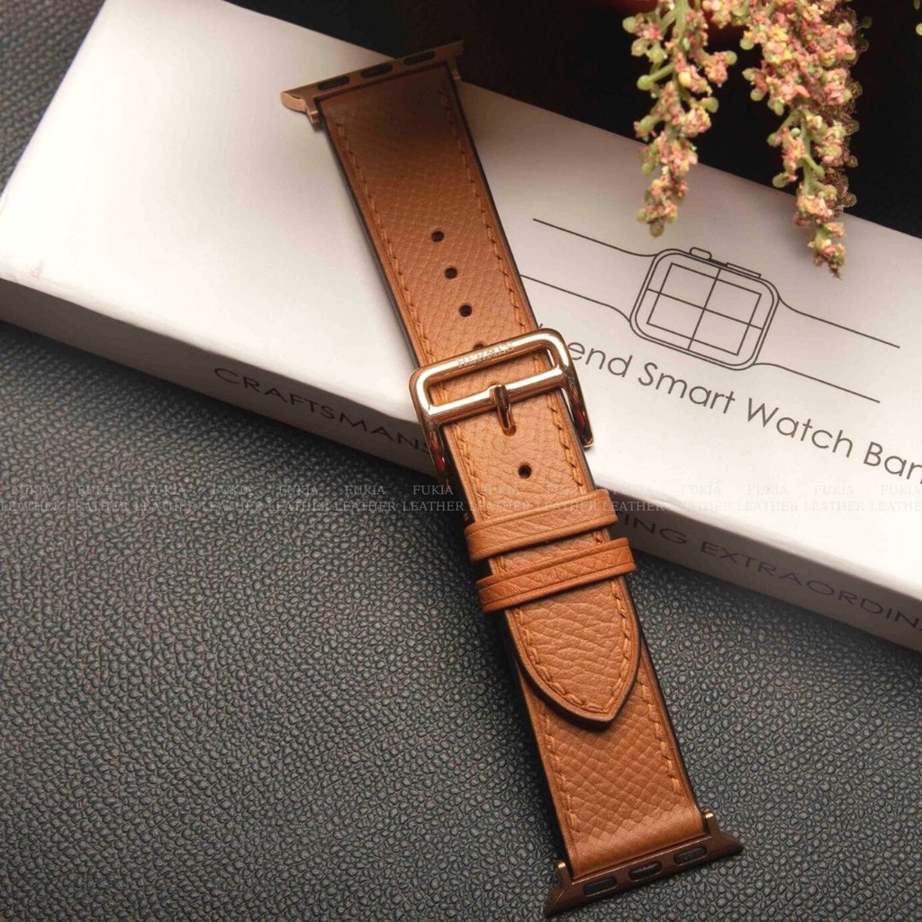 Dây da thủ công Epsom Nâu bò dành cho Apple Watch, đồng hồ thông minh, đồng hồ cơ