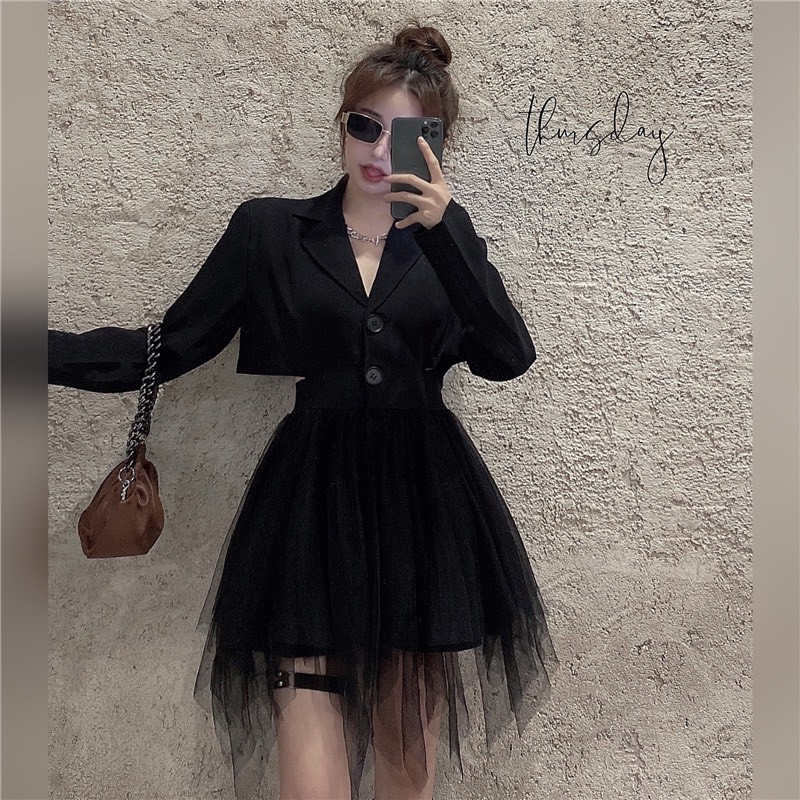 Đầm Cổ Vest Phối Chân Váy Ren Sexy - NEALA