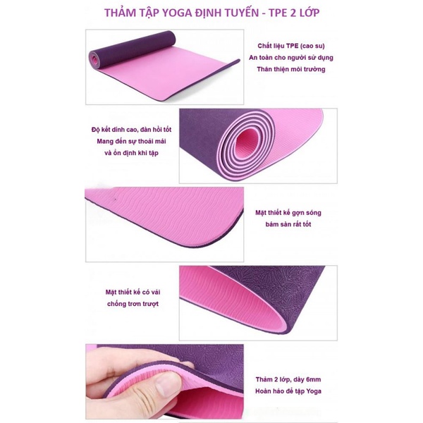 Thảm Tập Yoga TPE dày 16mm Chống Trượt - Thảm Tập Thể Dục, Gym  - tham tập yoga- Cực Êm, Bám Dính Sàn