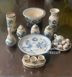 Combo bộ đồ thờ men rạn dáng lựu gốm sứ Bát Tràng