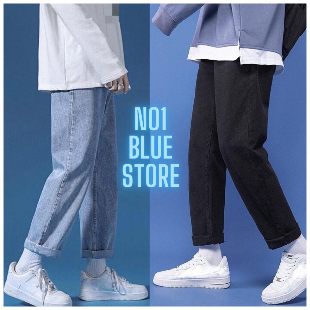 Quần Jean nam ống rộng hot nhất 2022-No1 Blue-quần bò baggy nam trơn ống suông cao cấp không phai màu hot teen