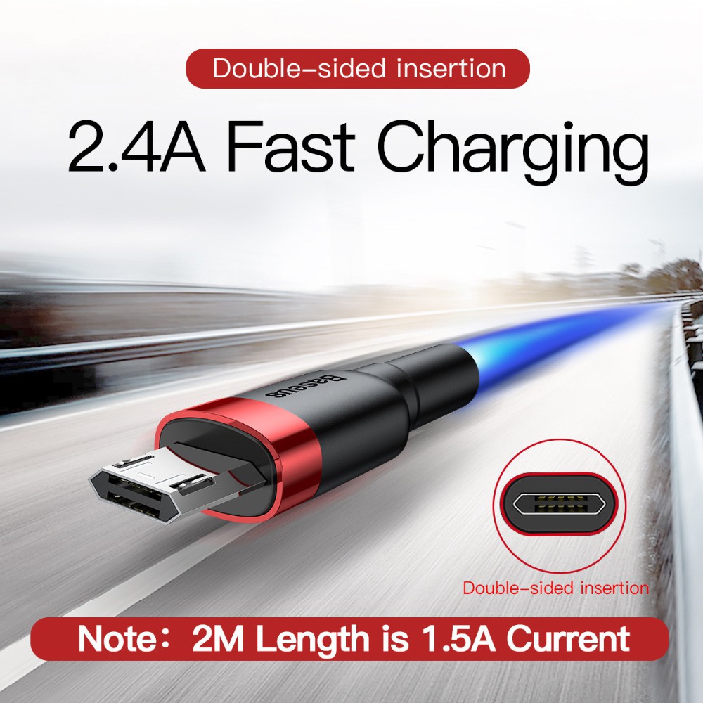 Cáp Sạc Nhanh Micro USB Cao Cấp + Đảo Được ĐầuBaseus Cafule (Quick charge 3.0, dòng tối đa 2.4A, ) - Hàng chính hãng