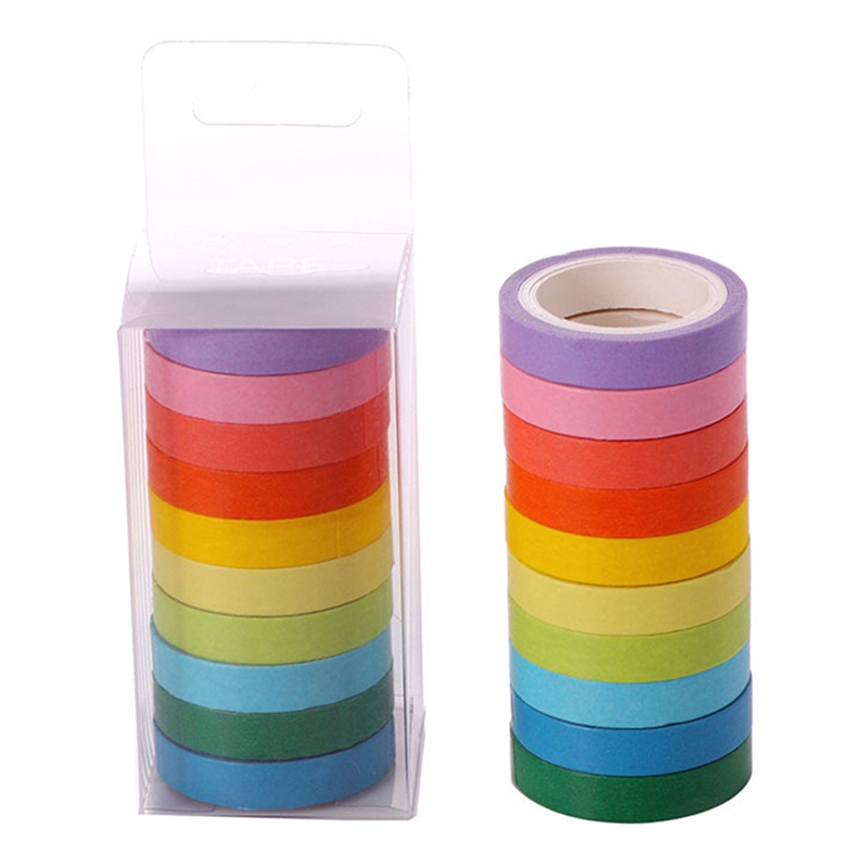 Set 10 cuộn băng keo nhiều màu sắc dùng để trang trí