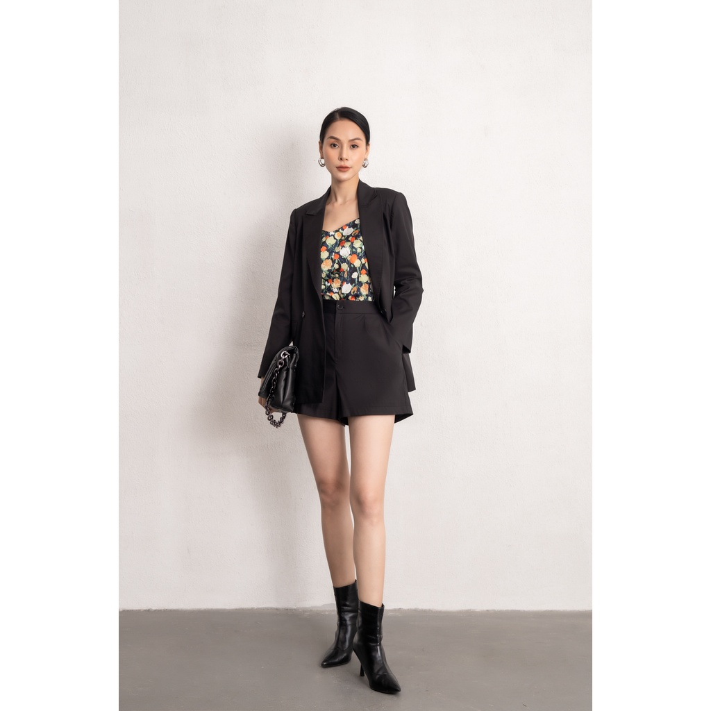 Áo blazer đen nữ dáng dài Eva de Eva 22SBLE003D